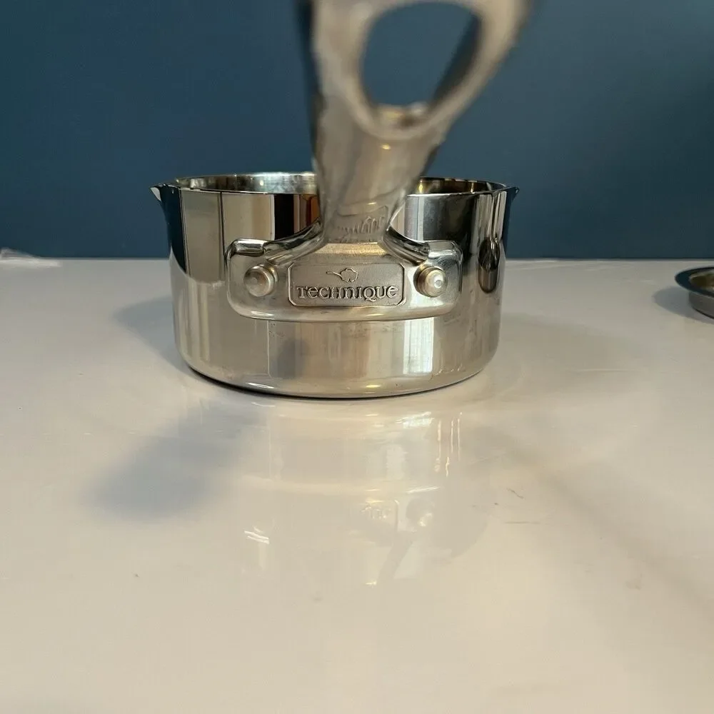 Technique Clad Tri-Ply Stainless Steel 1 qt Saucepan with Lid Induction Ready